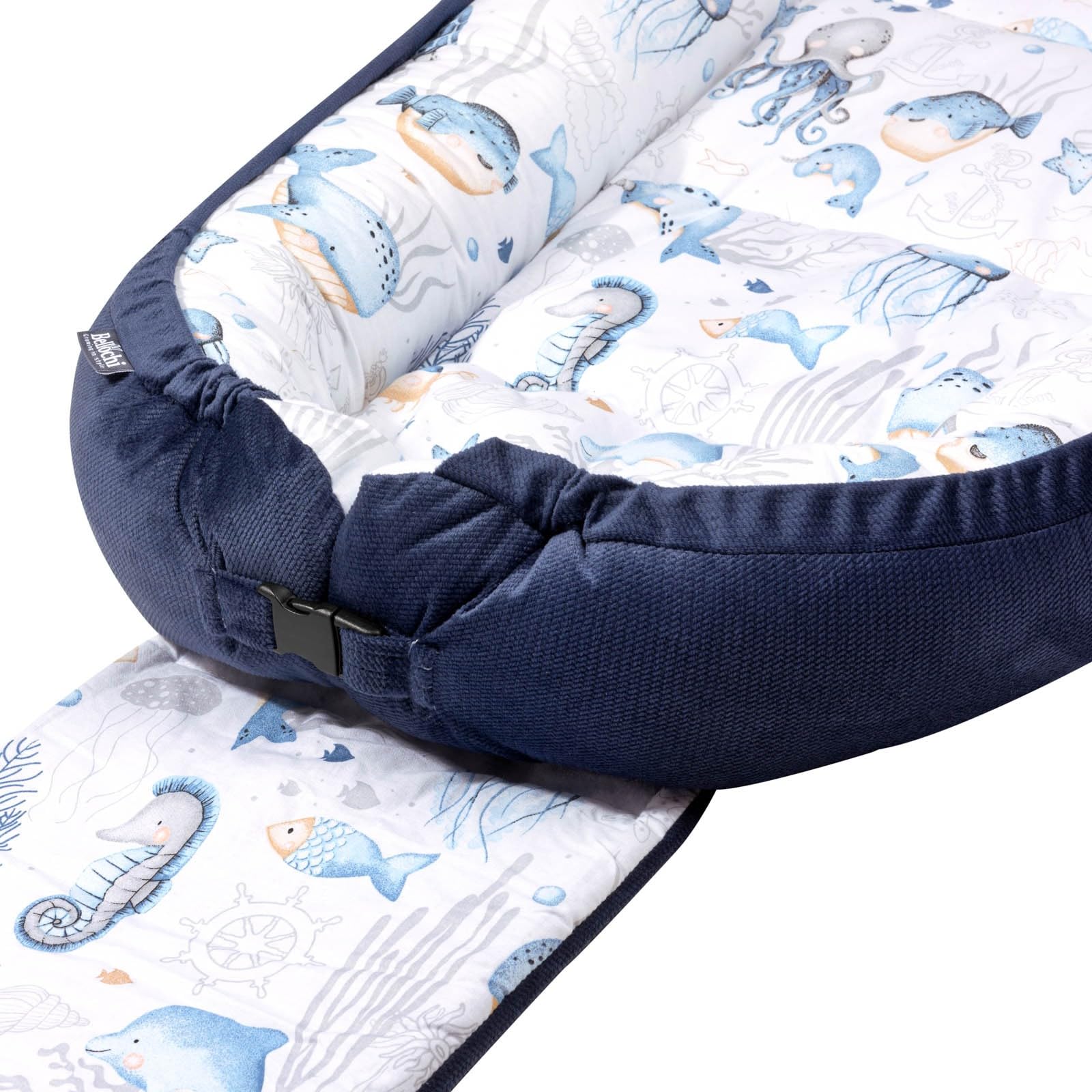 Bellochi Nid d'ange pour nouveau-né | Chaise longue | 100% coton | 90 x 60 x 12 cm – avec bords de protection | 0-9 mois | Verne