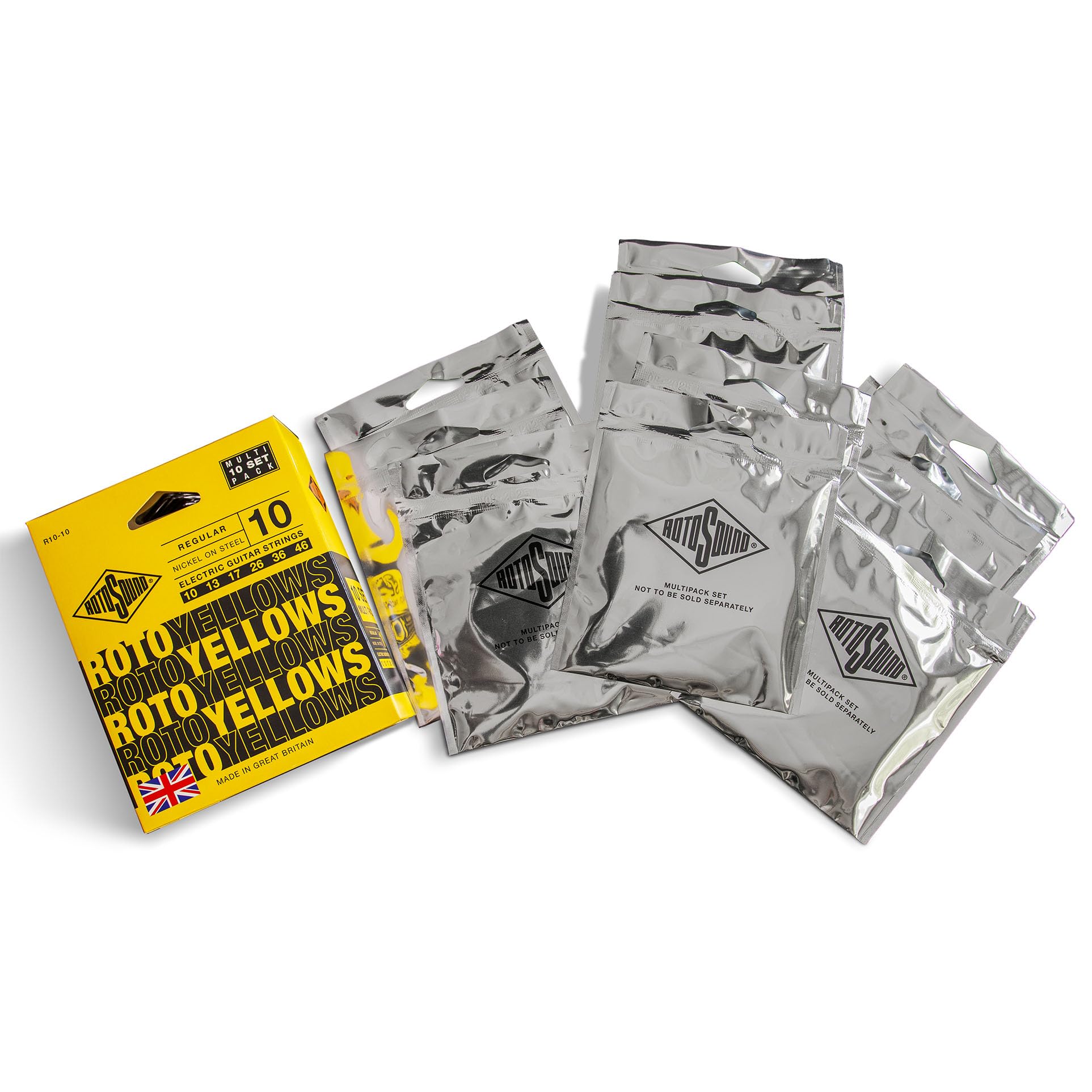 Rotosound R10-10 (Roto Yellows) - Cuerdas para guitarra eléctrica, paquete de 10
