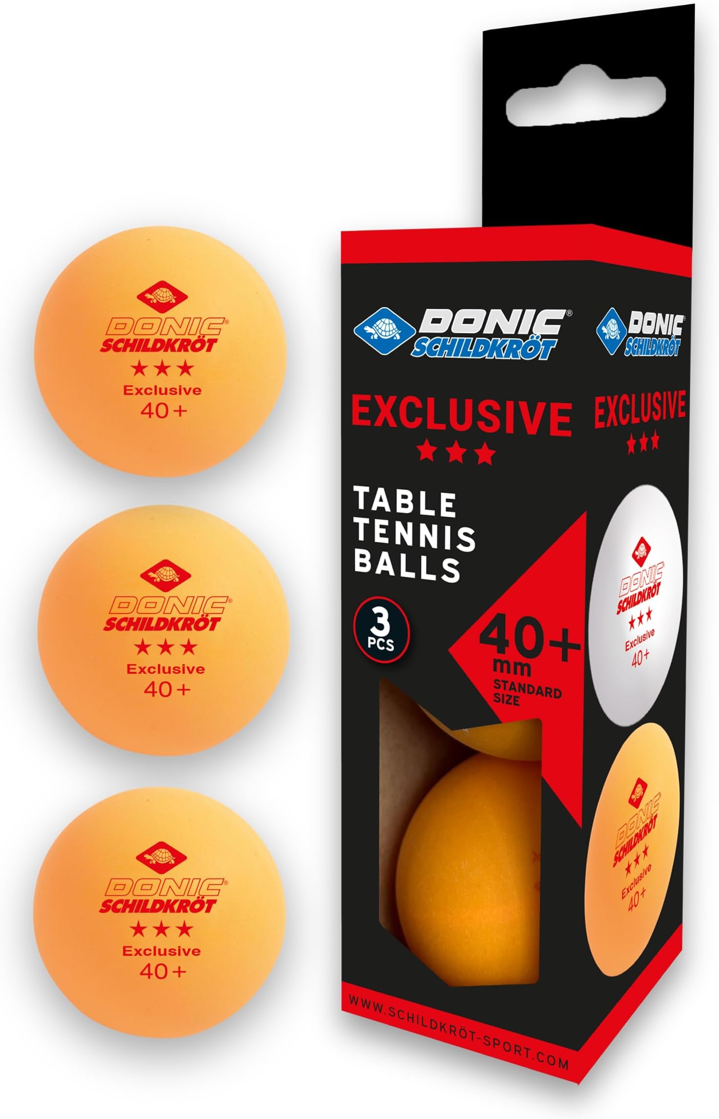 Donic-Schildkröt Table Tennis Ball Exclusive 3-Star, Poly 40+ Quality, for Advanced Leisure Play and Intensive Training, White, Orange or in Colour Mix, Pack of 6/3