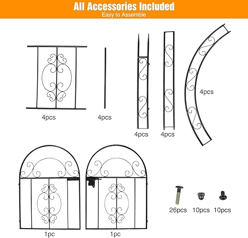 Miniatura 9 de Cenador de jardín de metal de 84 pulgadas con doble puerta, arco de jardín ancho resistente para plantas trepadoras, boda, decoración de patio al