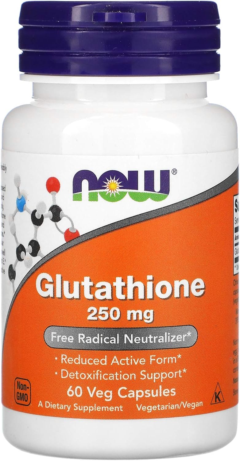 NOW Supplements, Glutathione 250 mg, Detoxification Support*, Free Radical Neutralizer*, 60 Veg Capsules