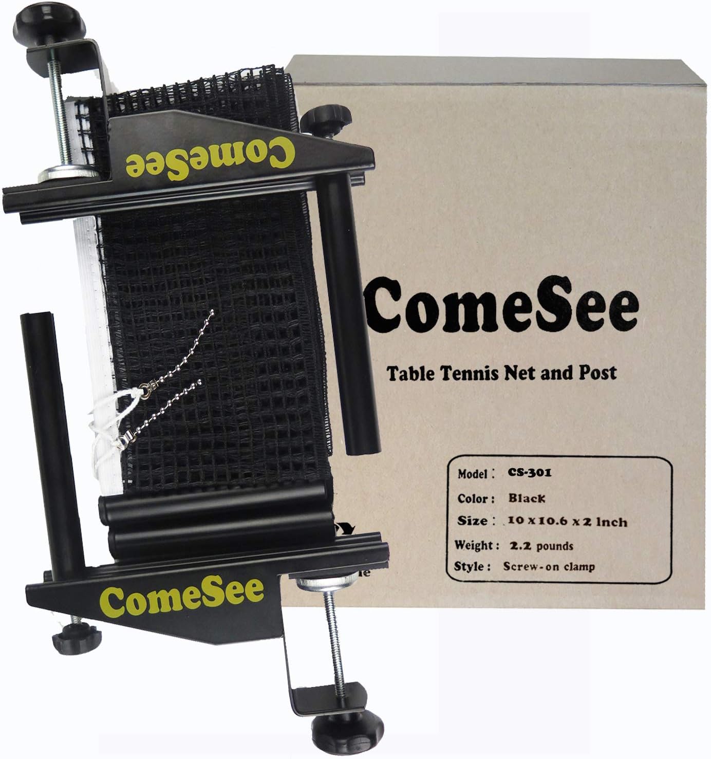 Comesee Professional Table Tennis Ping Pong Net Post Set Strength Screw Clamp with Net Clip Insert, 1.5 Inch Width Grip Holder, Tension and Height Adjustable Easy Set Up (Black)
