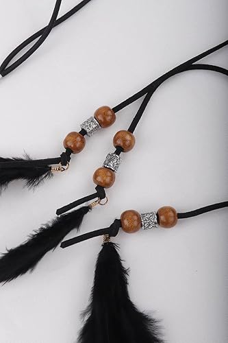 Miniatura 5 de Jumwrit Diadema de plumas bohemias para la cabeza gitana hippie indio con plumas de pavo real, diadema ajustable de cuerda de cáñamo con cuentas,