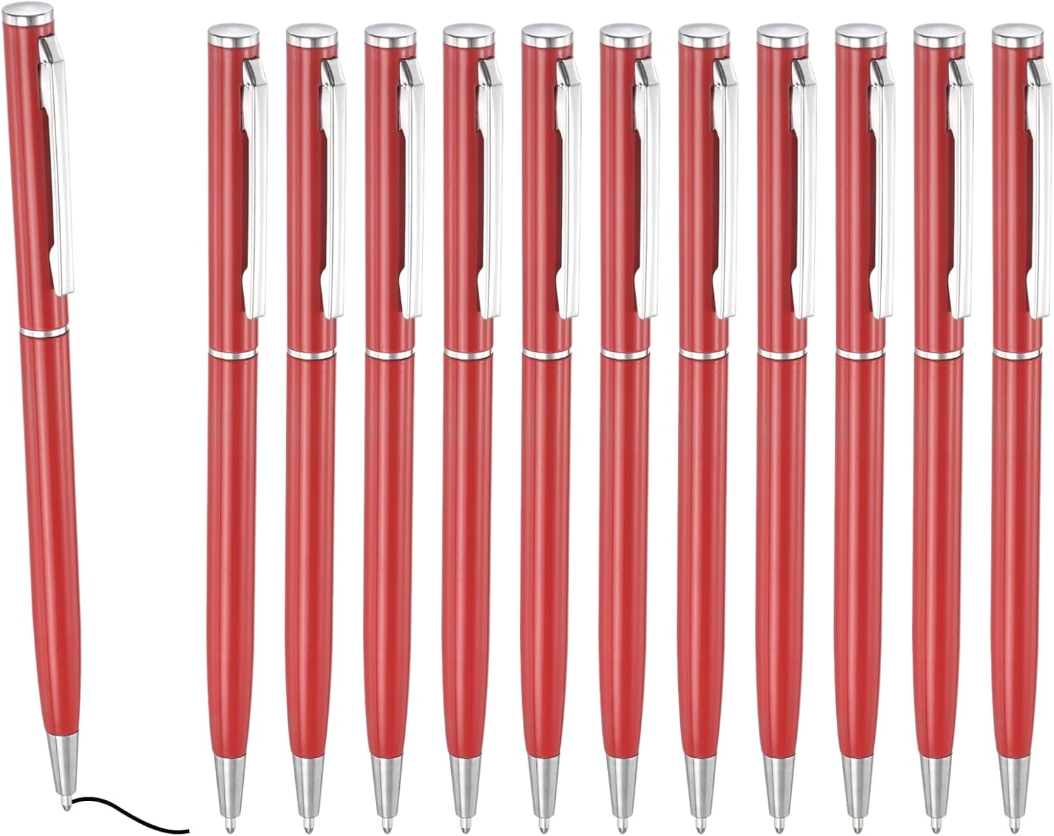 PATIKIL Slim Metallic Ballpoint Pen, 12Pcs Black Ink 1mm Medium Point Pen Retractable Lightweight Smooth Writing Pens with Metal Clips for Business Office Wedding Guest Book, Wine Red