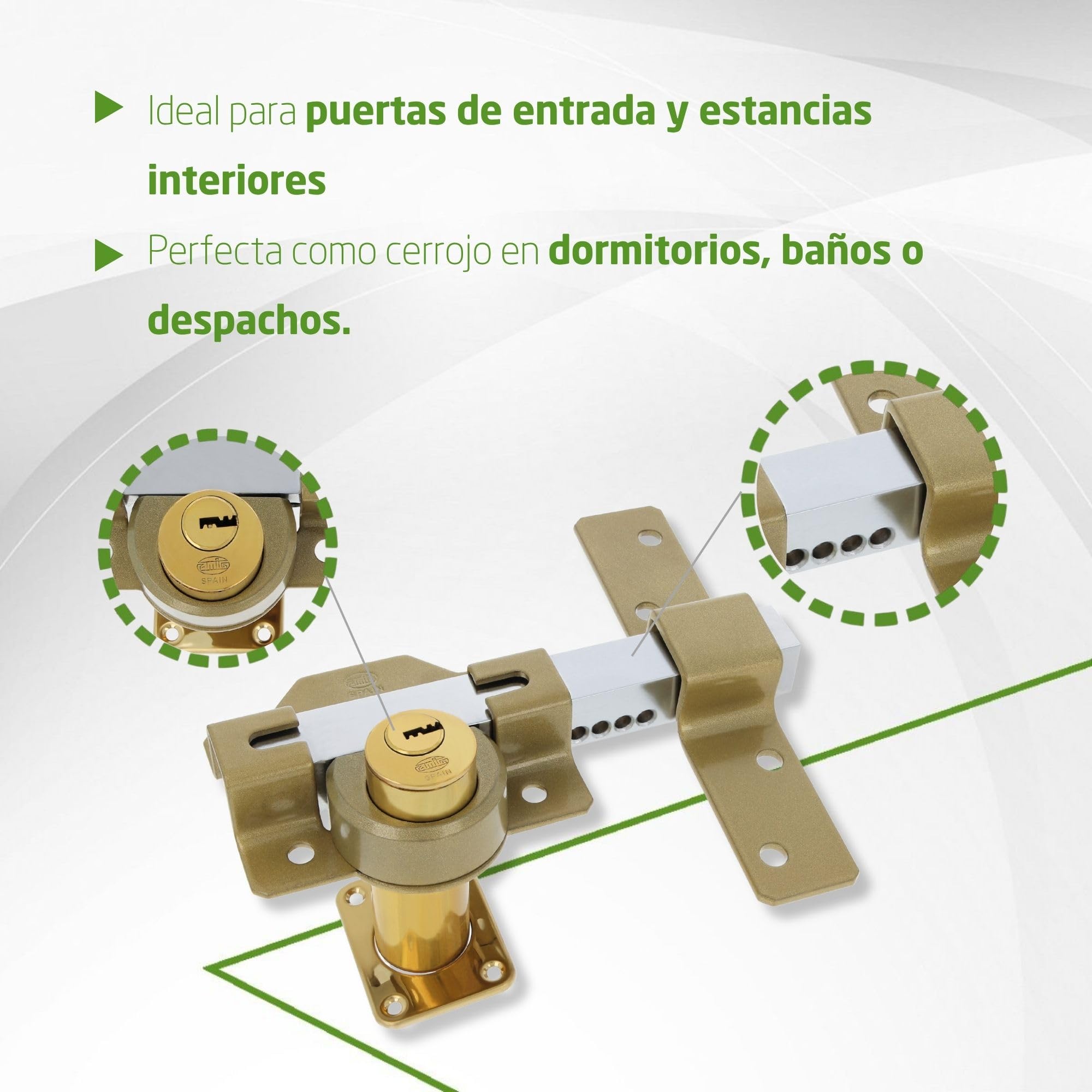 Amig - Cerrojo de Sobreponer con Cilindro Redondo Interior y Exterior Mod. 4-88 x 153 mm - Cerradura de Seguridad con Llave - Incluye 5 Llaves de Punto - Acero Martelé