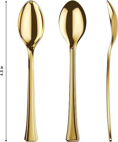 Miniatura 2 de Mini cucharas para postres  Paquete a granel de 4800 mini cucharas de postre doradas  Cucharas desechables de plástico de 4.5 pulgadas  Aspecto de