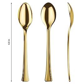 Exquisite Mini Spoons For Desserts - Bulk Pack Of 4800 Gold Dessert - Disposable 4.5 Inch Plastic Appetizer Real Flatware Look Miniature Bpa Free Food Safe (94418-cs.48)