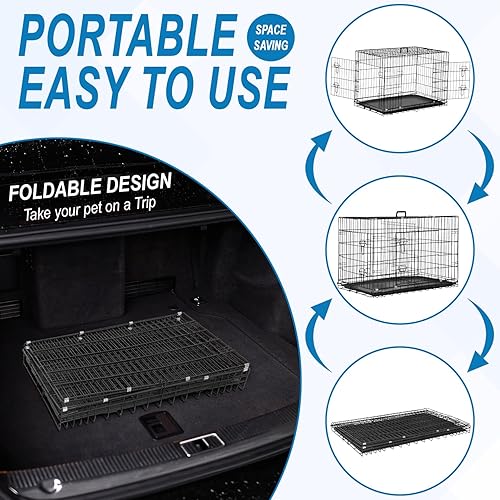 Miniatura 47 de Jaula para perros, jaula para perros, perrera de alambre de metal para exteriores, plegable de doble puerta, jaula para mascotas para perros Negro