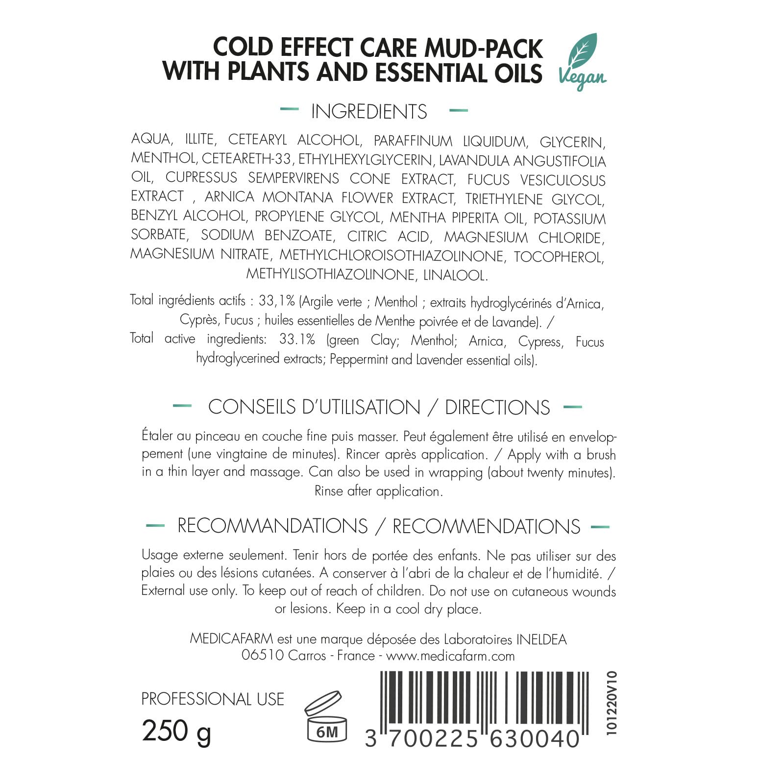 MEDICAFARM - Argile de soin CRYO-K - Aux plantes et huiles essentielles - Effet glacial - Aide à soulager les douleurs et améliorer confort circulatoire - Pot 250 g
