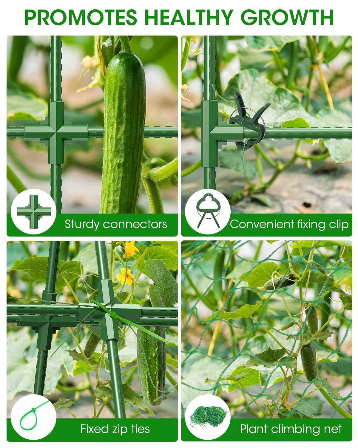 MYMULIKE Paquete de 4 enrejados de pepino, enrejado de jardín para plantas trepadoras al aire libre, enrejado de pepino con marco en A para cama elevada, soporte de cultivo de plantas para tomate