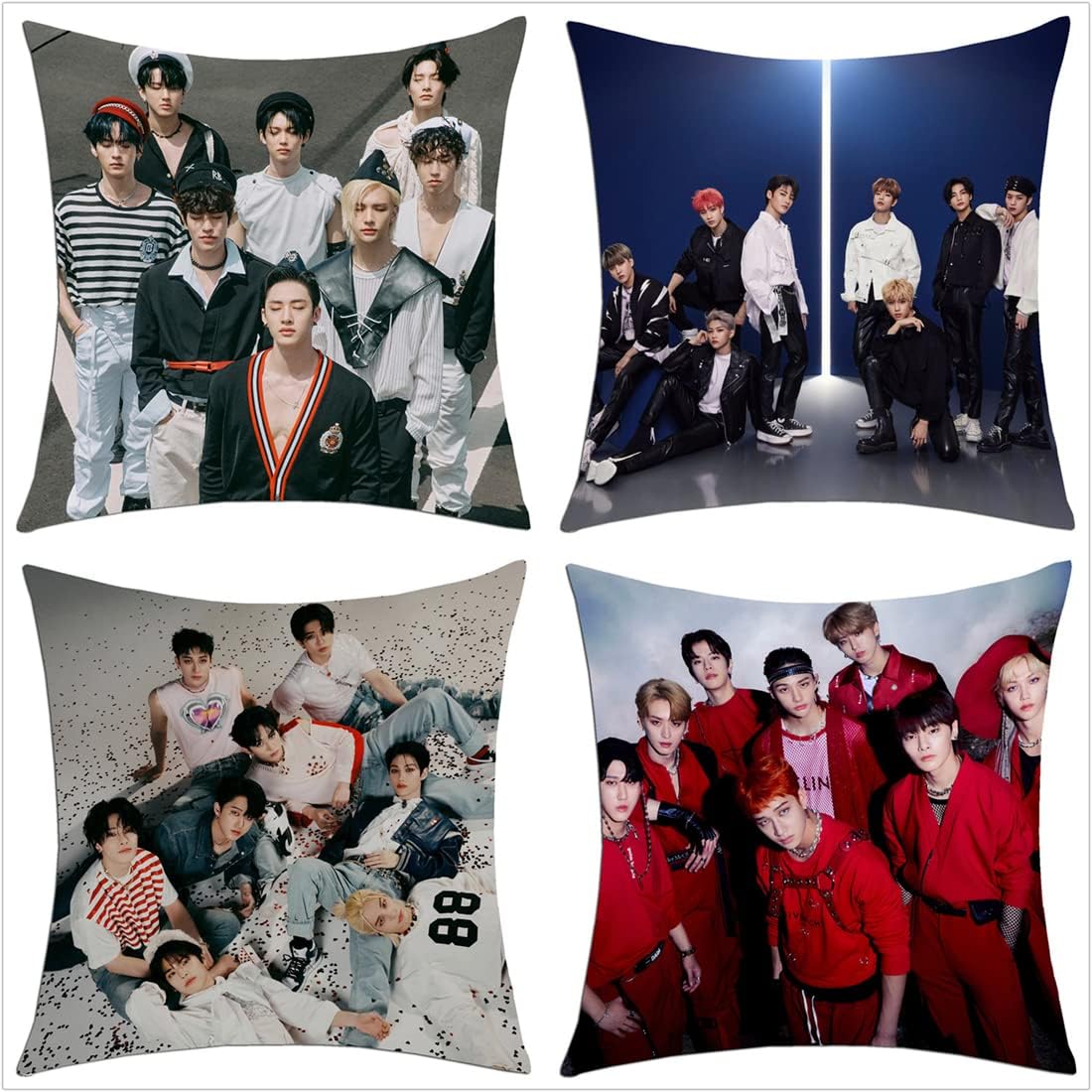 4 Pcs Stray Kids Short Plush Pillow Cover, 18 "x18 Inch Square Pillow Cover for Bedroom Sofa Car Use