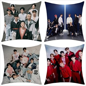 4 Pcs Stray Kids Short Plush Pillow Cover, 18 "x18 Inch Square Pillow Cover for Bedroom Sofa Car Use