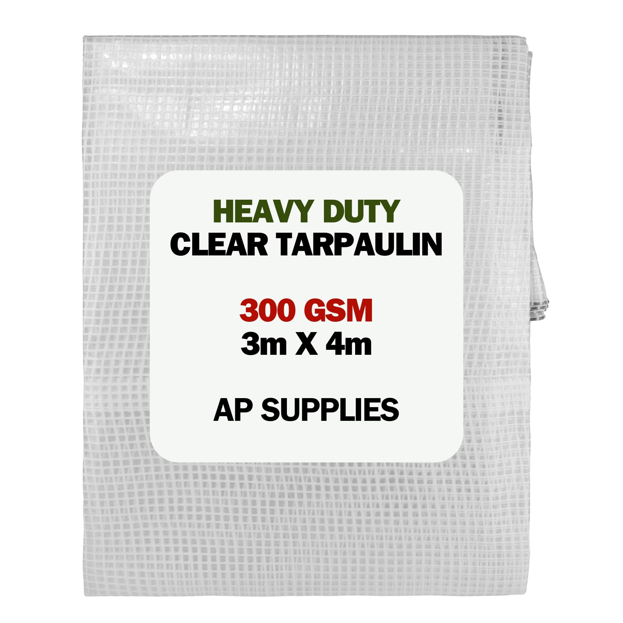 AP Supplies Clear Tarpaulin Cover - 300gsm Thick - Waterproof, Weatherproof, Frost-Resistant, UV Protection, Universal, Multipurpose, Groundsheet, Camping, Hiking, Heavy Duty Sheet (3m X 4m) — image 1