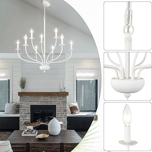 Miniatura 3 de Candelabros de 9 luces blancas para comedor Candelabros de 30 pulgadas para vestíbulo de techos altos Candelabros de velas Iluminación de accesorios