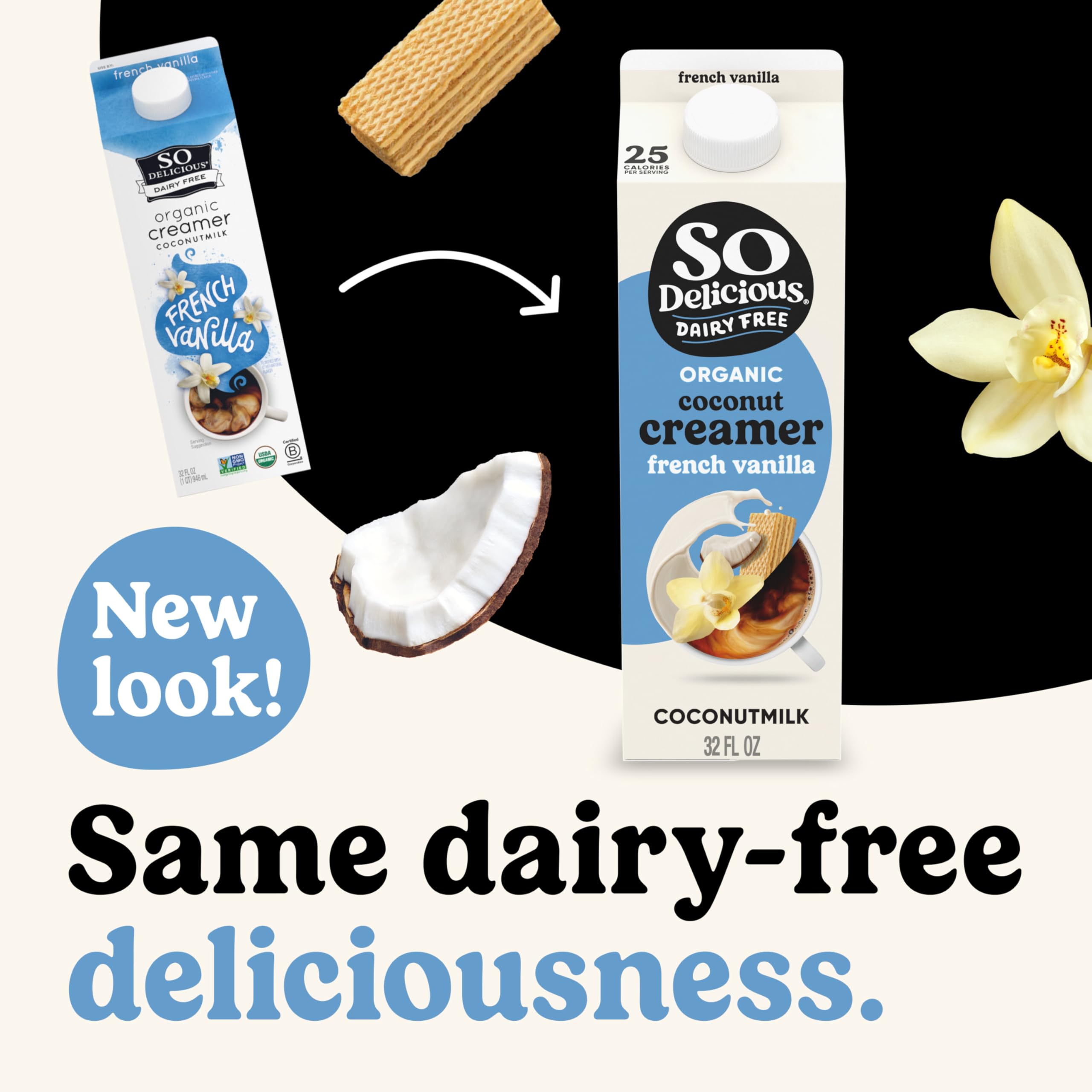 So Delicious Dairy Free Coconut Milk Creamer French Vanilla Vegan Organic Non-GMO Creamy Plant Based Coffee Creamer 32 — view 4