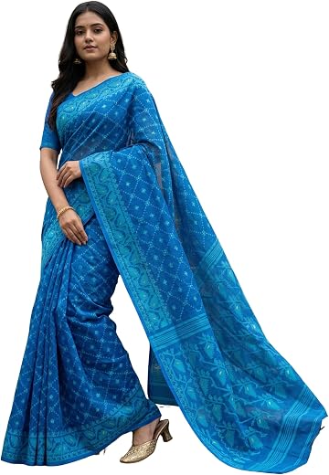 WoodenTant women’s soft cotton silk bengal dhakai jamdani saree without blouse piece.
