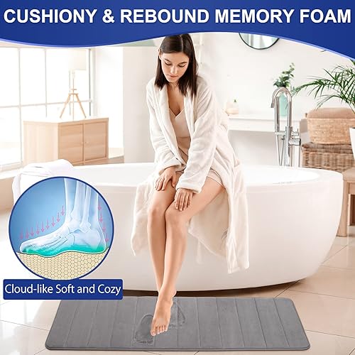 Miniatura 9 de Juego de 3 tapetes de baño de espuma viscoelástica, extra suaves, antideslizantes y absorbentes, gruesos, para suelo de baño, sala de estar y ducha