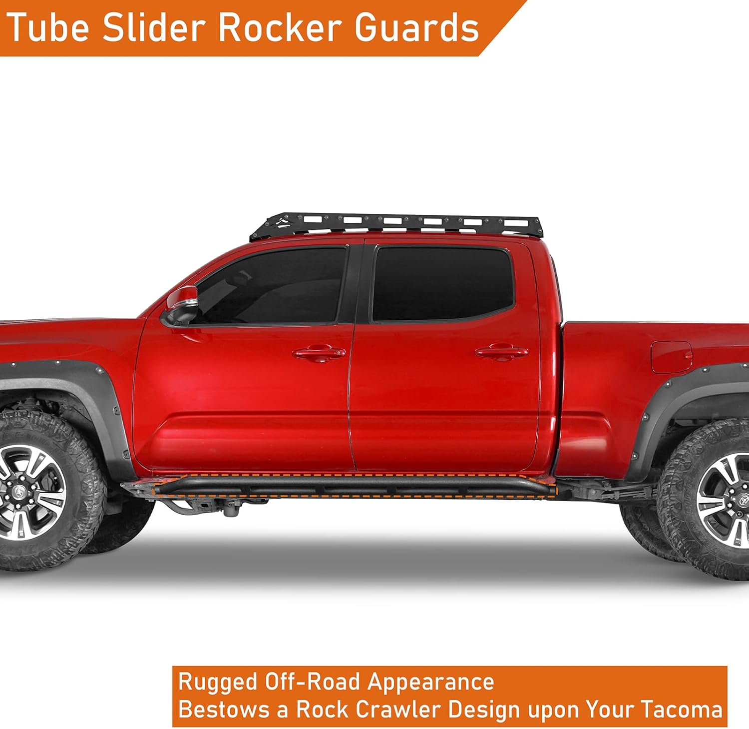 Hooke Road Tacoma Rock Sliders for 2005-2023 Toyota Tacoma Double Cab (Exclude TRD Off-Road, TRD Sport), Tube Rocker Guards Nerf Bars for Rock Crawling