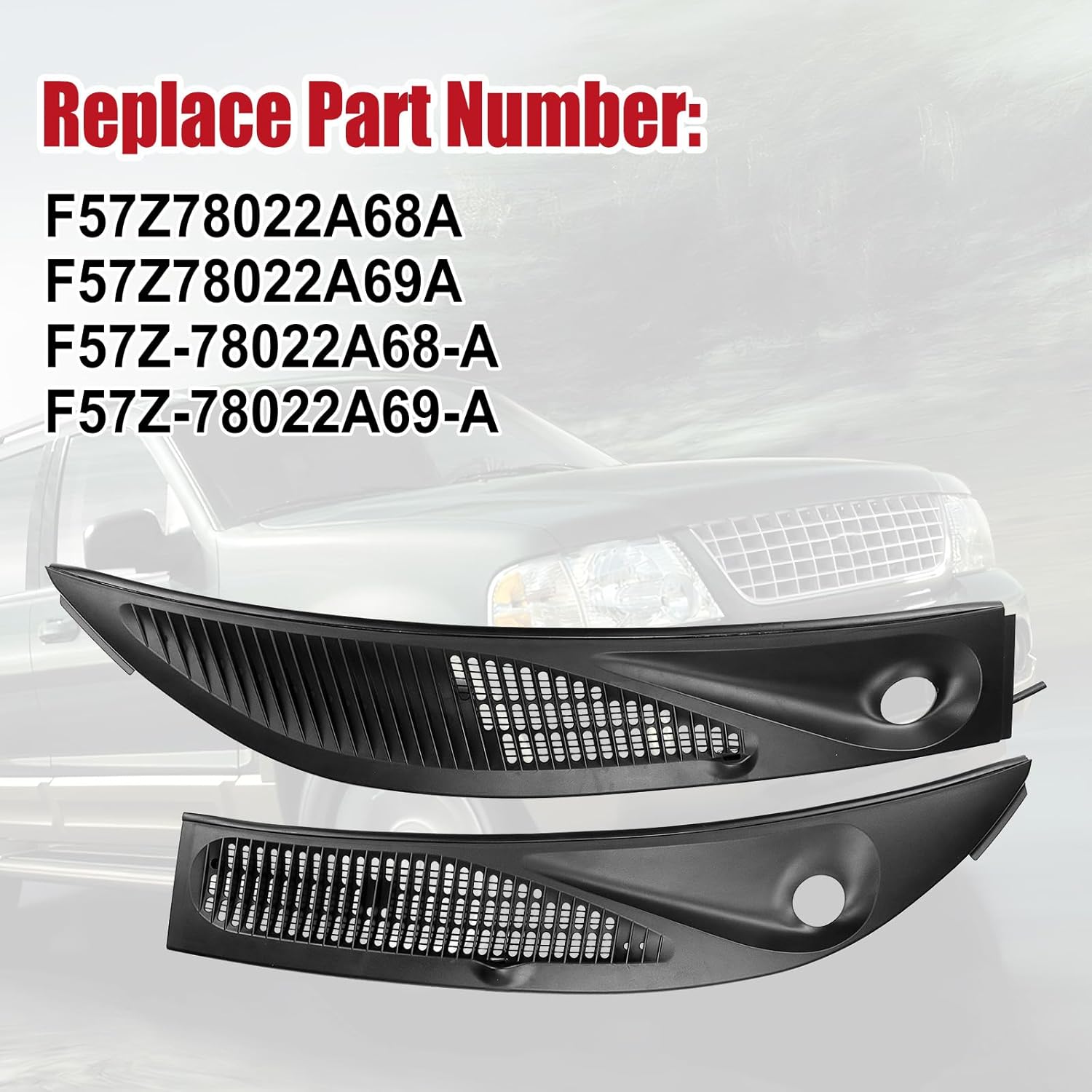 Windshield Wiper Cowl Panel Grille Compatible with Ford Explorer Sport Trac 1995-2005 For Mercury Mountaineer 1997-2001 Replaces F57Z78022A68A F57Z78022A69A