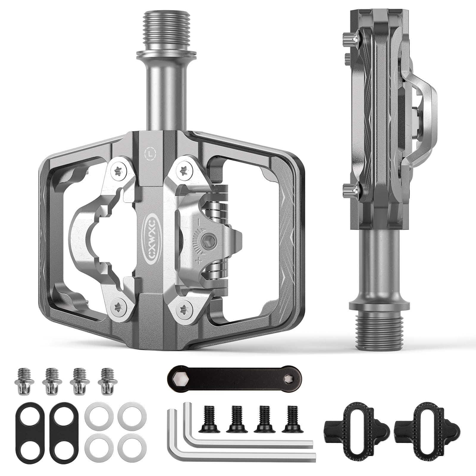 CXWXC Mountain Bike Pedals Compatible with Shimano SPD Cleats - Dual Sided Plat & Clip Pedal, 9/16” Bicycle Platform and Clipless Pedals for Road, MTB, and Hybrid Bikes (Titanium)