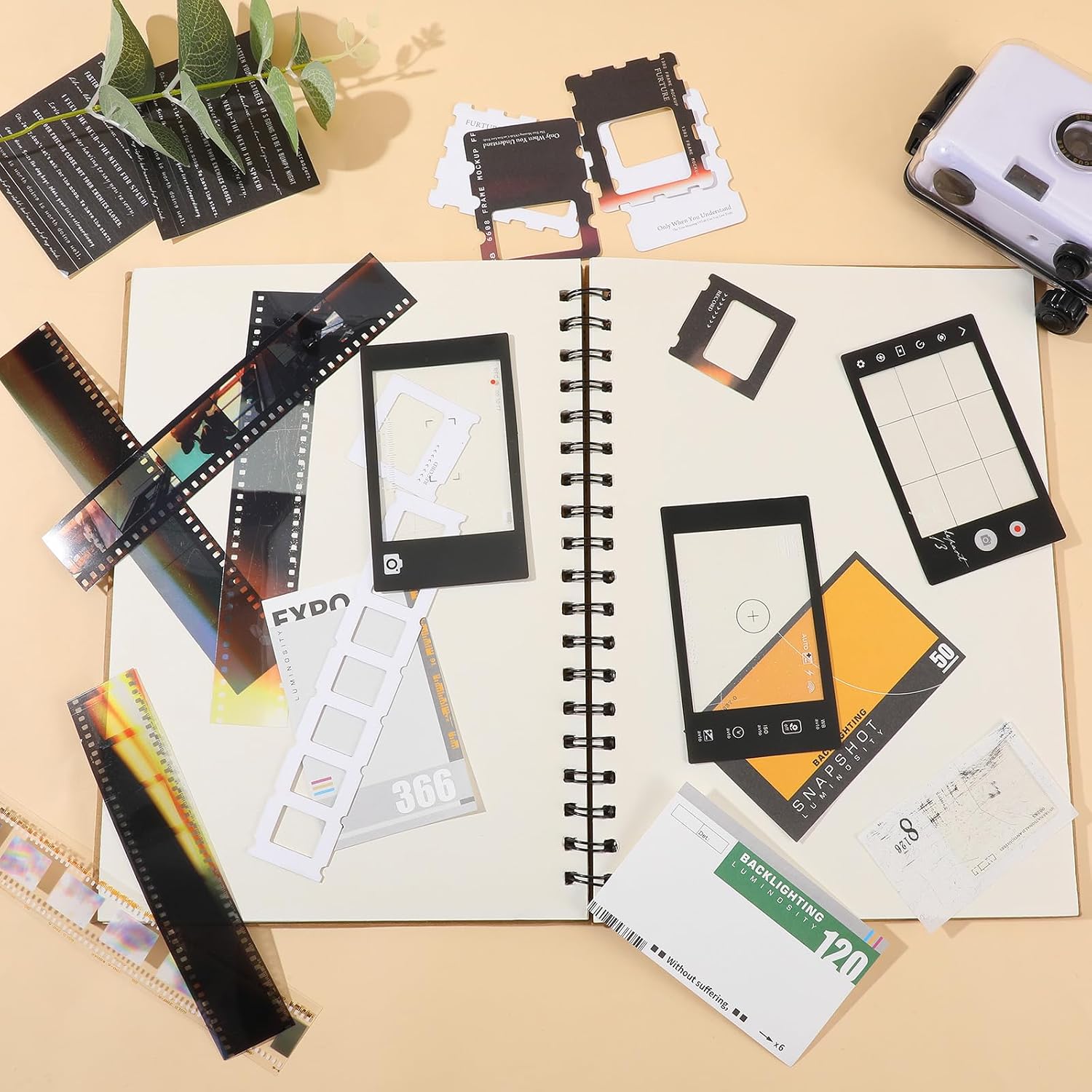 Classicseali 94PCS Film Journal Supplies,Photo Frame Stickers for Scrapbooking with Films Strip Photo Frame and Photography Sticker for Journals Aesthetic DIY Crafts Collage Album
