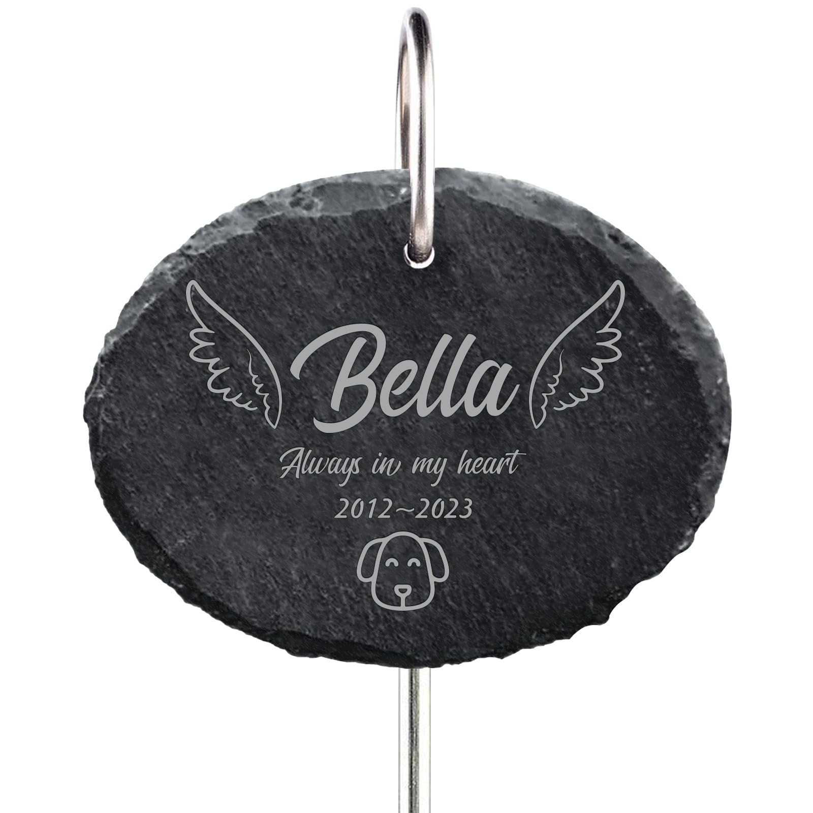Urijk Personalised dog memorial plaque with Hook Stake,Natural Slate Pet Memorial Grave Marker Plaque,Dog Cat Memorial Gifts,pet Loss bereavement gifts(Oval)