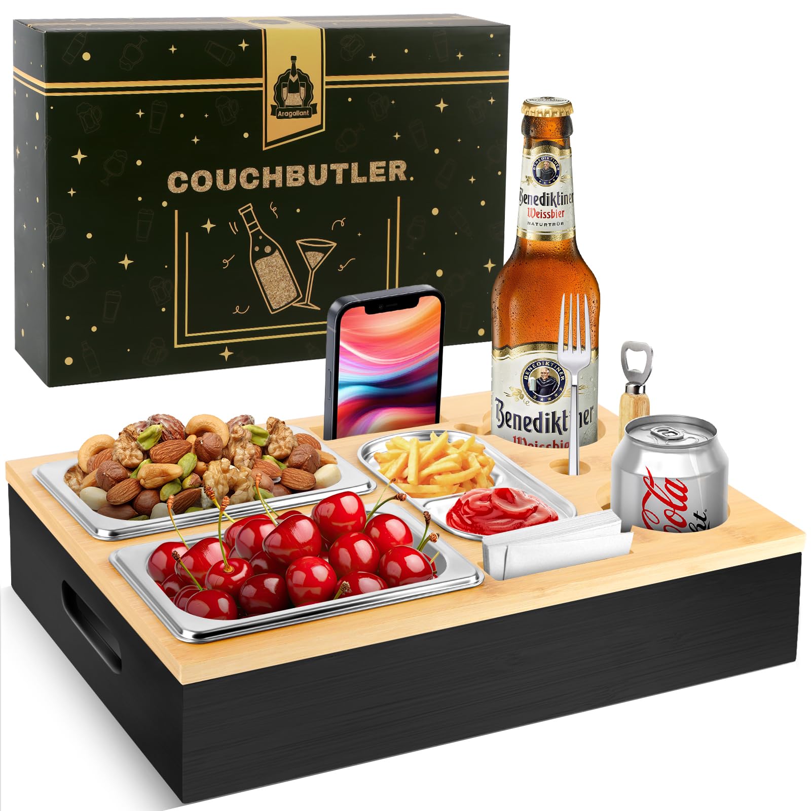 Couch-snacktablet, banksnackhouder, afneembare bank-organizer, praktische bankdienblad, bedbekerhouder van hout voor boot, bed, bank, strand