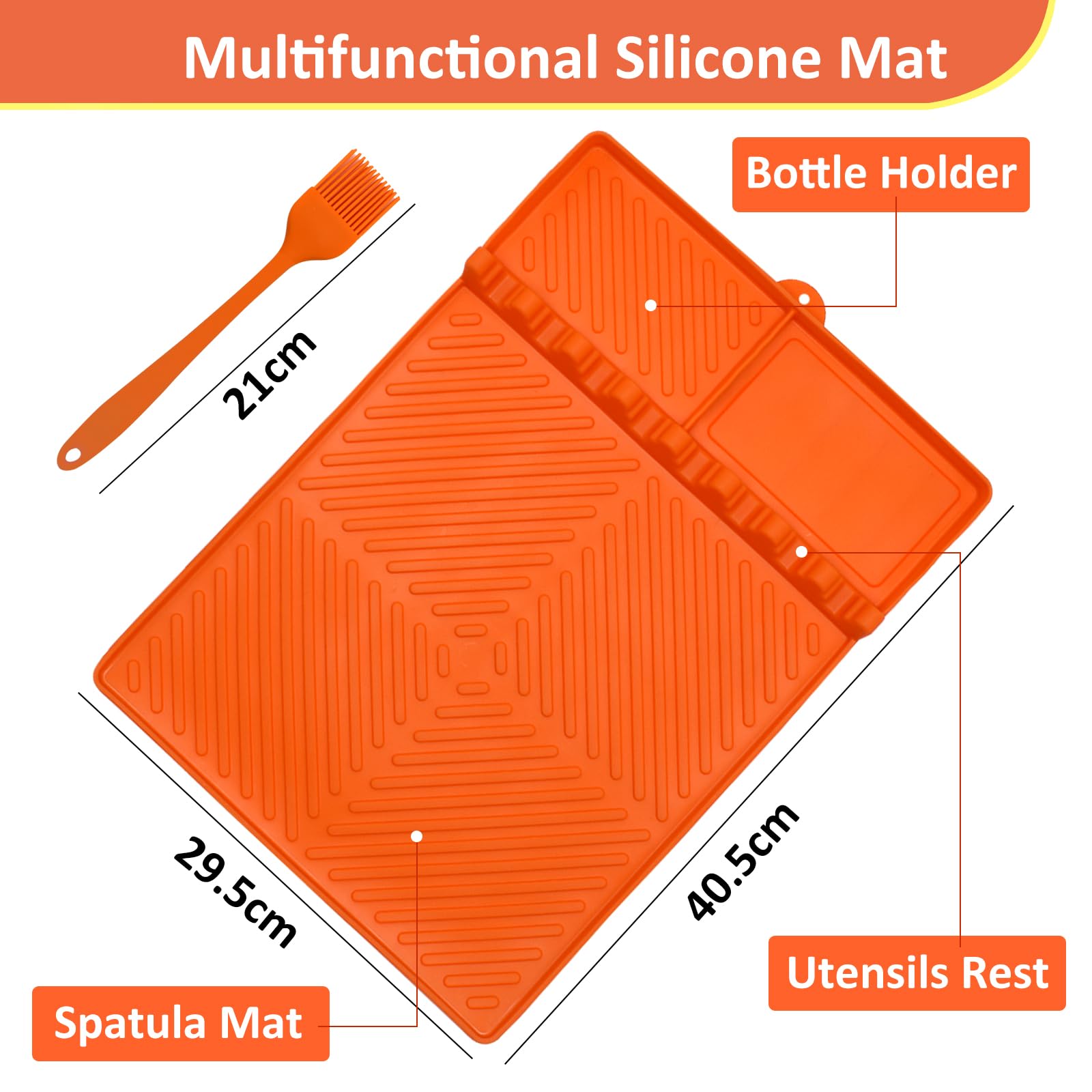 Estera para Barbacoa Mesas Laterales, Alfombrilla de Espátula de Silicona, Soporte para Utensilios de Parrilla, Estera de Drenaje para Cocina, Estufa y Encimera, Naranja