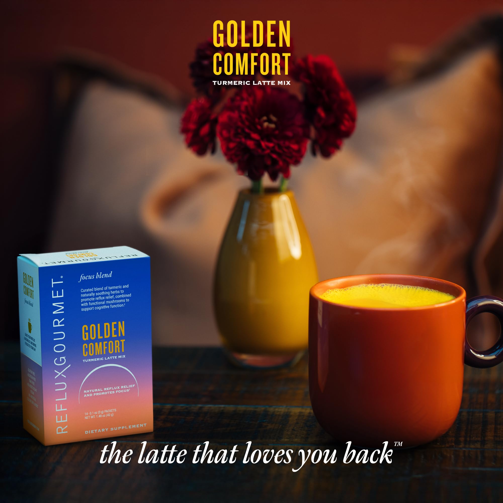 REFLUX GOURMET Golden Comfort Focus Blend – Turmeric Latte with Functional Mushrooms & Black Pepper Extract – 14 ct — Amazon image 5