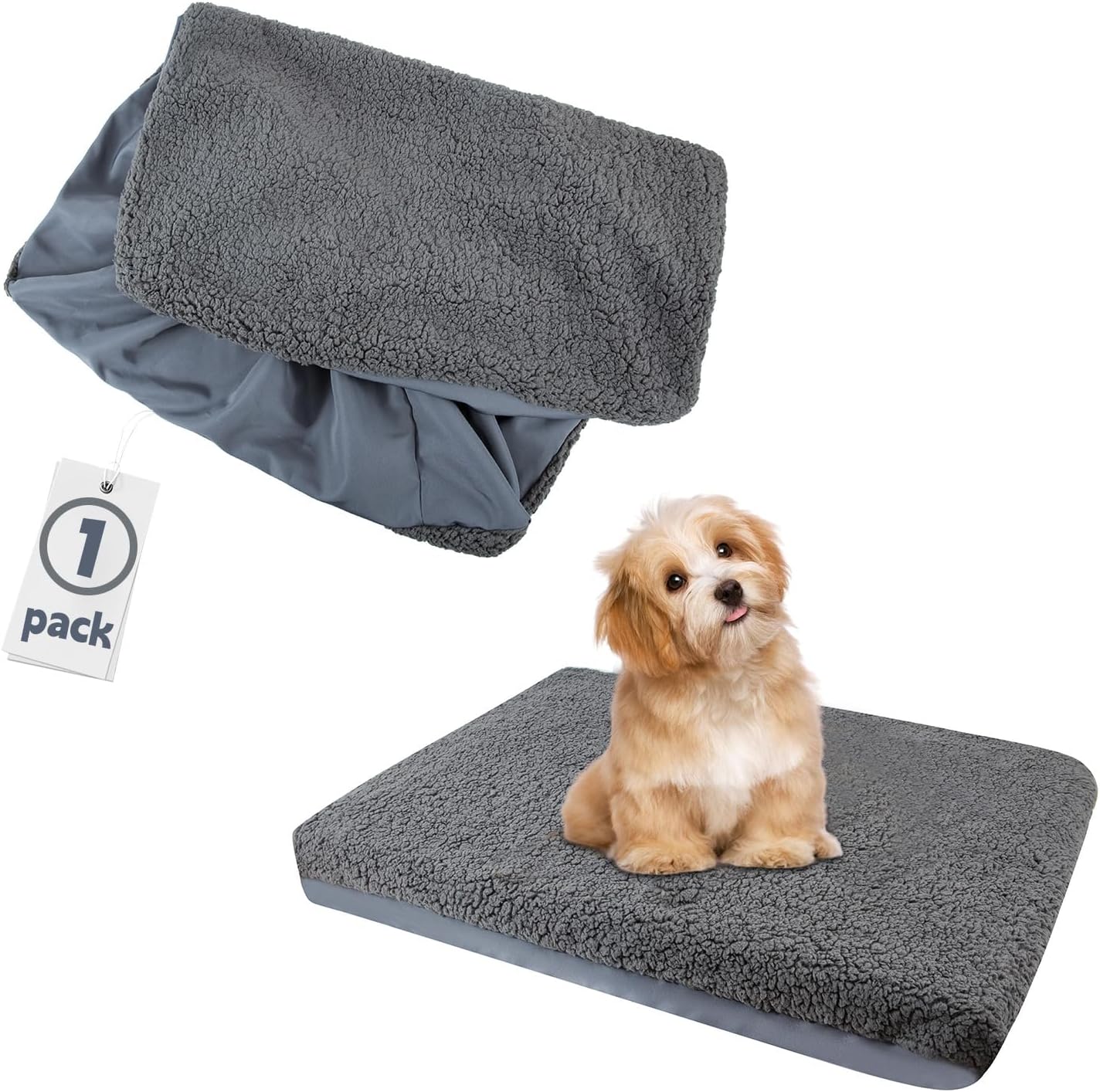 Canine Mattress Covers Substitute Washable,Waterproof Canine Deds Cowl,Small Protector Delicate Plush Replacemen Cushion Slip Pet Canine/Cat Couch Mattress Deds with Detachable Liner Gray,Cowl Solely(S:20*30*6 Inch)