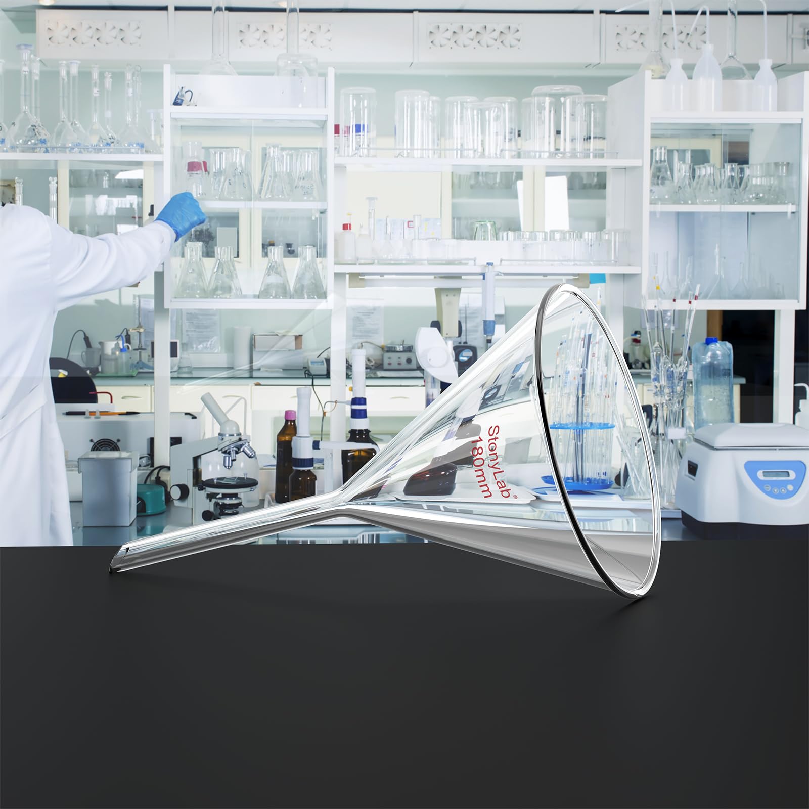 StonyLab 2 Stück Glastrichter Labor Borosilikatglas Trichter, Glass Funnel Kurzer Stiel 180mm Durchmesser, 170mm Stiellänge, Borosilicate Labortrichter