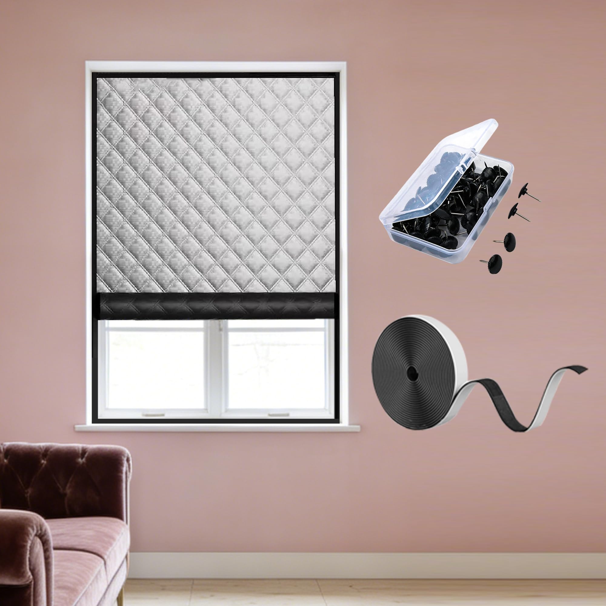 Kit isolation fenêtre hiver 99x205cm argent avec film thermo cover réutilisable auto-adhésif