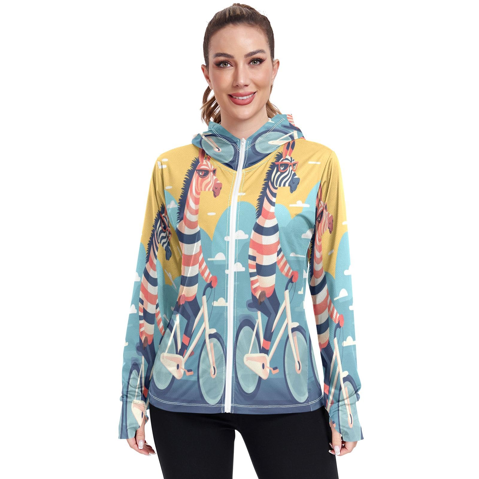 senya Women's Sun Protection Hoodie Jacket Cycling Zebra Long Sleeve Sun Shirt Multicolor
