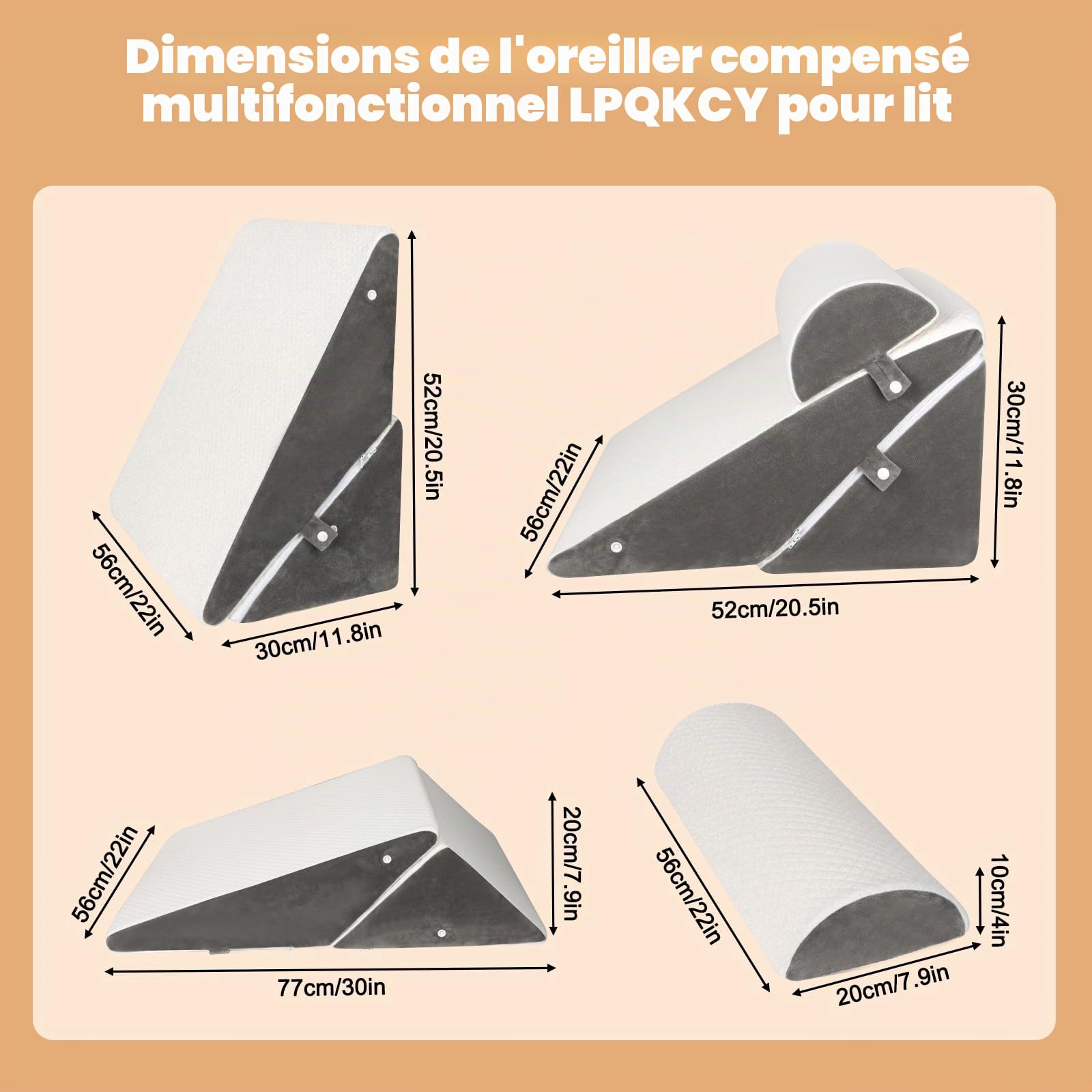 Traversin réglable pour lit, oreiller de lecture pour lit et canapé, oreiller anti-reflux en mousse, coussin dorsal, pour l'apnée du sommeil, lecture, élévateur de sommeil, coussin pour les