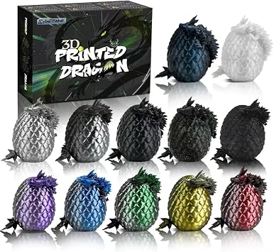 12PCS 3D Printed Dark Dragon Eggs, Articulated Fidget Toys Set | Mystic Shadow Crystal Dragon Figurines for Collectors, Goodie Bag Fillers, Birthday Gifts, Spooky Party Favors