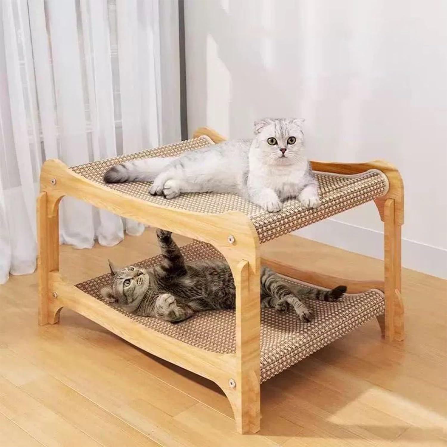 ペット犬猫用　ベッド　2点 Amazon.co.jp: 猫ベッド 夏用 2段式ハウス 犬猫 爪研ぎベッド 麻布
