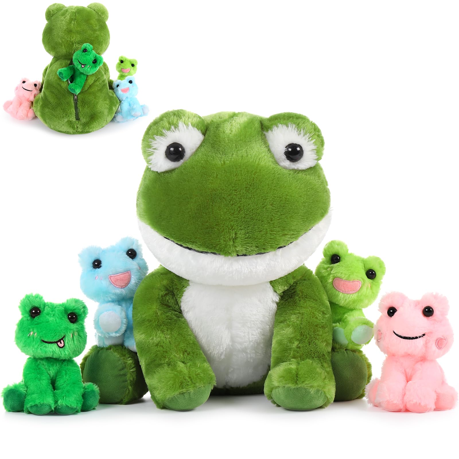 MorisMos Big Frog Teddy Soft Toy, 45cm Mom with 4 Cute Baby Inside, Realistic Fluffly Frog Plush, Cuddly Frogs Stuffed Animal Gift for Kids Birthday Christmas — image 1