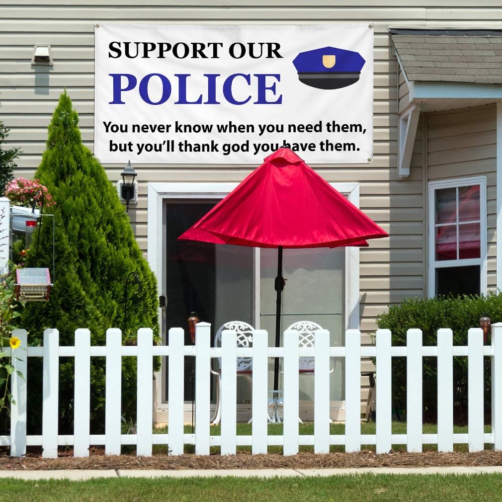 Vinyl Banner Multiple Sizes Support Our Police. God Bless Them Profession Outdoor Weatherproof Industrial Yard Signs White 4 Grommets 24x36Inches