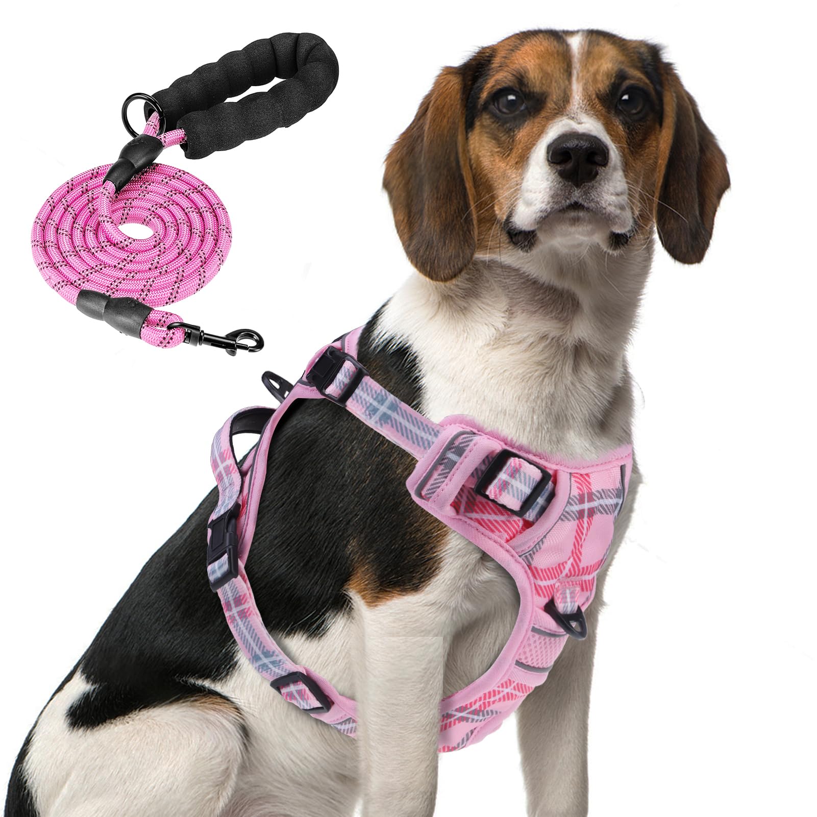 PUPTECK No Pull Dog Harness Medium Sized, Plaid Pink M