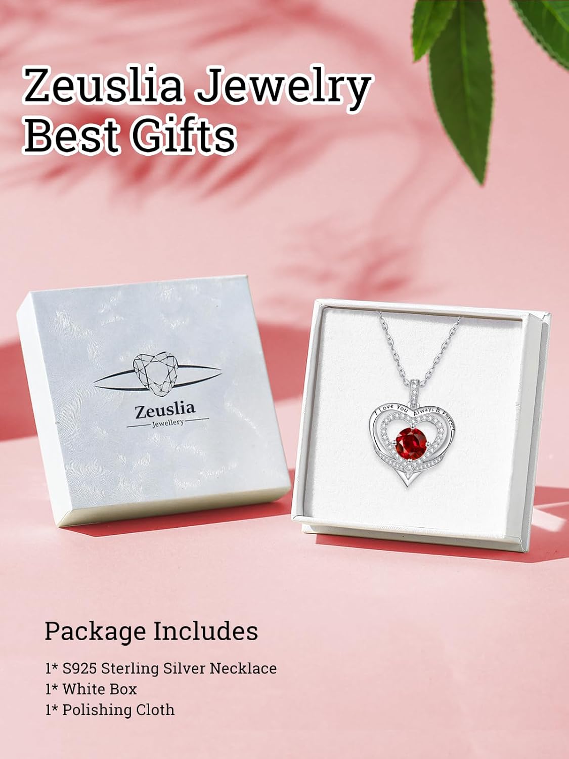 Heart Necklaces for Women, White Gold/Rose Gold Jewelry with Birthstone Pendant, Anniversary Birthday Gifts for Her Wife Girlfriend Mom, 18+2 Inch Chain - Image 5