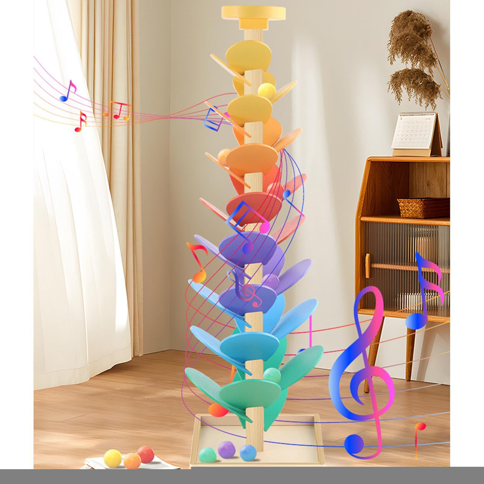 Giocattolo in legno con biglie - Giocattoli educativi musicali divertenti, albero musicale con pista palline per bambini, per bambini, viaggi, casa, prescolare, aula, educazione a casa, sala giochi