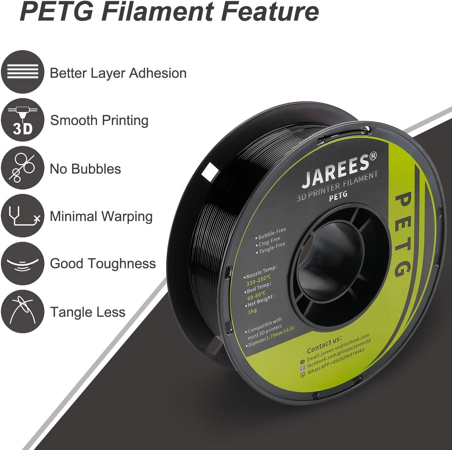 Petg Filament 1.75,Toughness Enhanced Black PETG 3D Printer Filament Bundle Vacuum Sealed,Adhere Well 1kg Spool(2.2lbs) x 2,Dimensional Accuracy 1.75mm ±0.02mm,Fit Most FDM Printer (2 Pack)