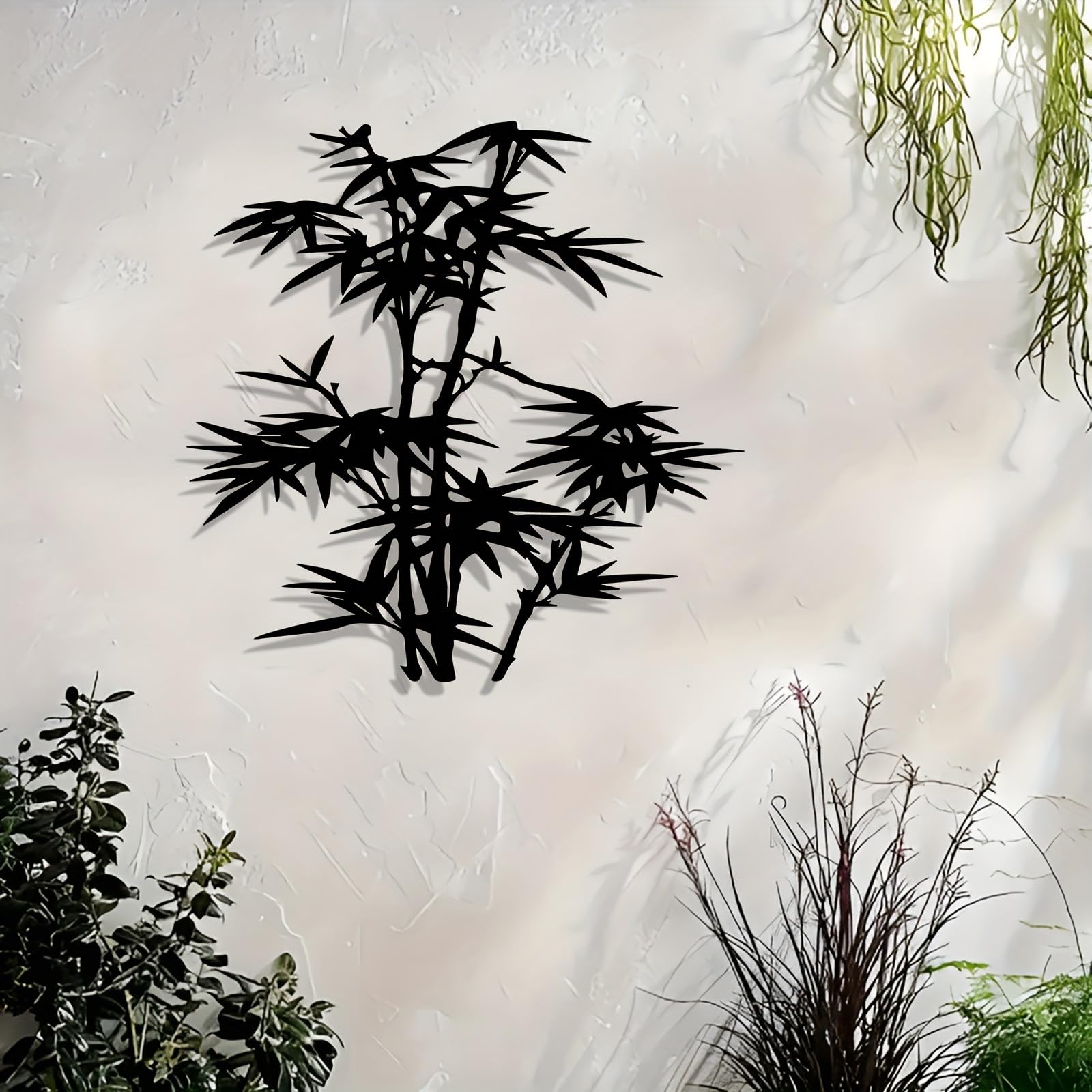 Decoración de pared abstracta contemporánea de metal con diseño de bambú en silueta negra y estilo natural, ideal para interiores y exteriores, sala de estar, dormitorio, patio, jardín zen y deco