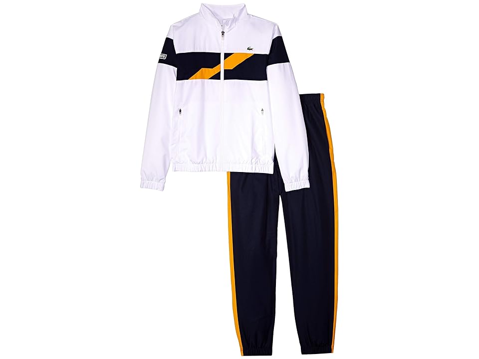 

Lacoste Kids Taffetas Color Block Chest Band Tracksuits (Little Kids/Big Kids) (White/Navy Blue/Pomelo) Boy's Suits Sets