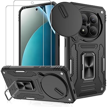 Jshru Case for Xiaomi Redmi Note 15 Pro 5G Mobile Phone Case Camera Protection Military Standard Shockproof Protective Case with 2 Pieces Protective Film 360  Metal Holder Drop-Resistant Case