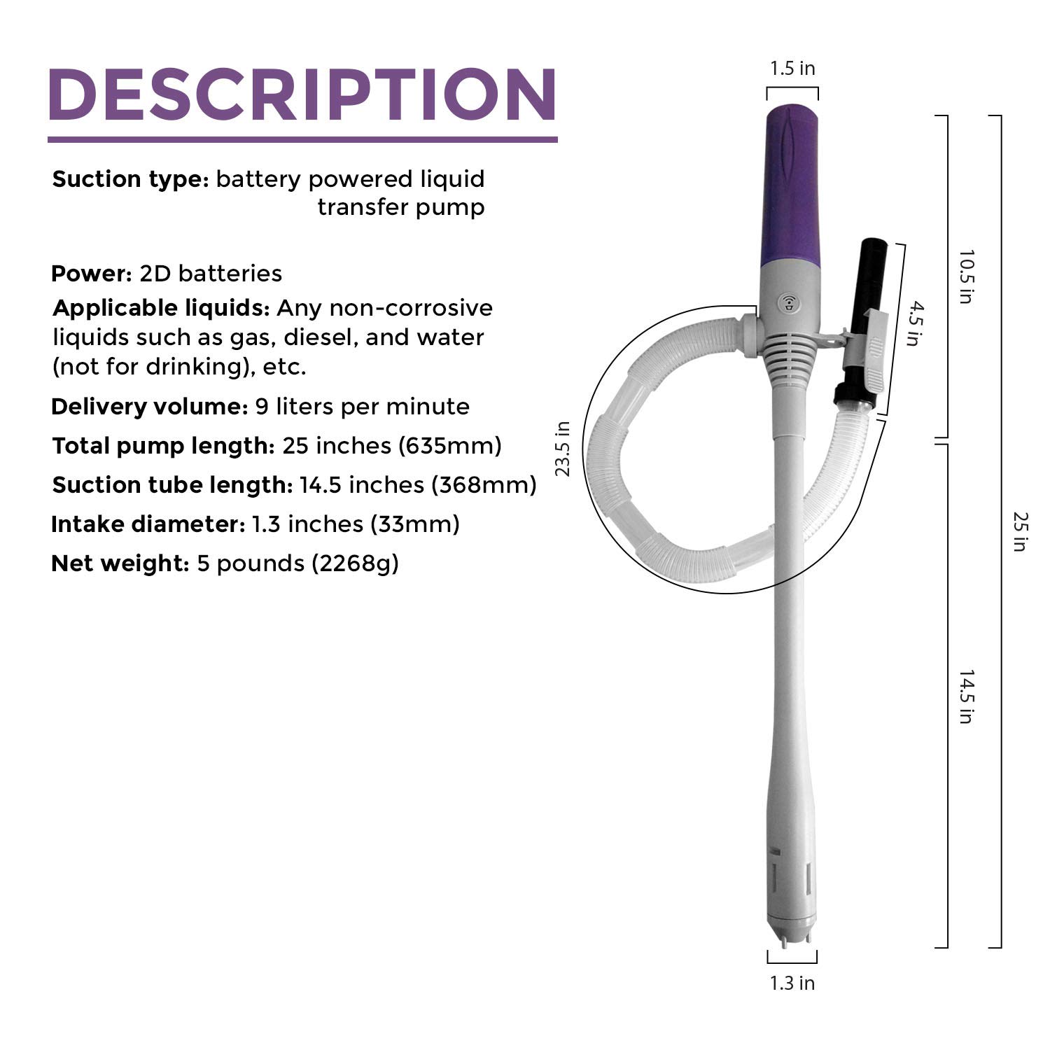 TERA PUMP Lot de 2 pompes de transfert de carburant alimentées par batterie avec buzzer – Pompe à siphon de carburant pour essence, diesel et eau non potable 2,4 GPM avec buse d'arrêt automatique