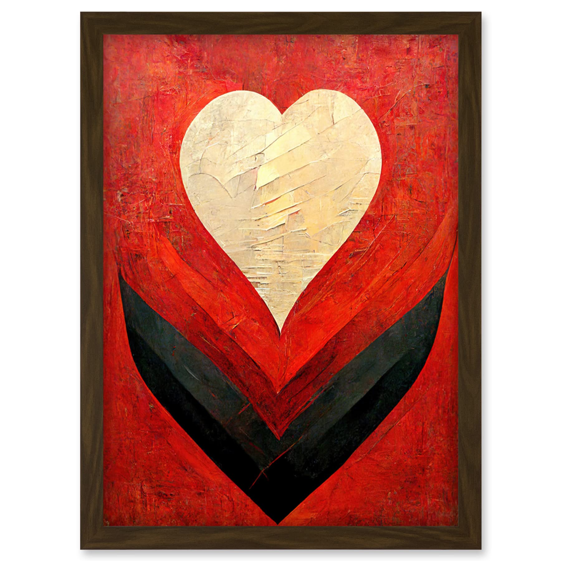 Artery8 Heart Red Abstract Artwork - Modern Palette Knife Oil Paint Framed Wall Art Print - A4