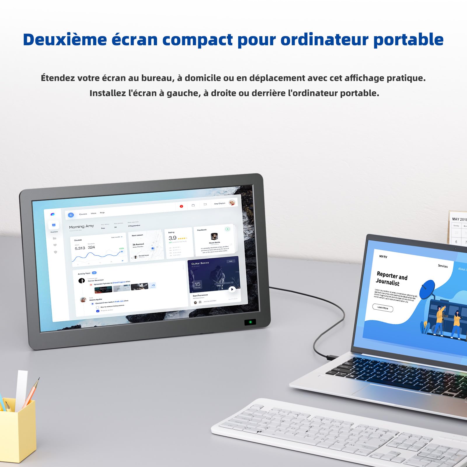 Desobry Téléviseur Portable 14.3 Pouces avec antenne, Petit téléviseur Portable avec Tuner DVB-T2, Mini téléviseur LCD Qui Peut être rechargé avec des Piles