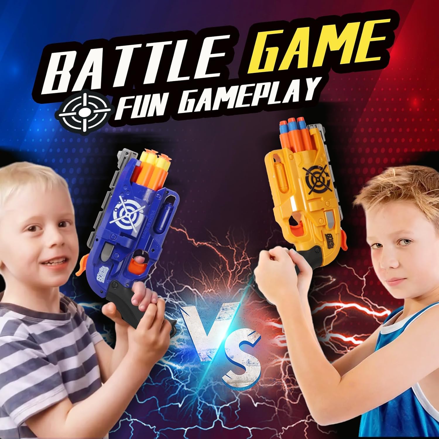 2 Pack Compatible with Nerf Bullets Toy Foam Blaster, 6 Auto-Dart Rotating Drum Soft Bullets Gun, Indoor Outdoor Shooting Games, Boys 6 + Years Kids Old Christmas Birthday Gift (Yellow and Blue)