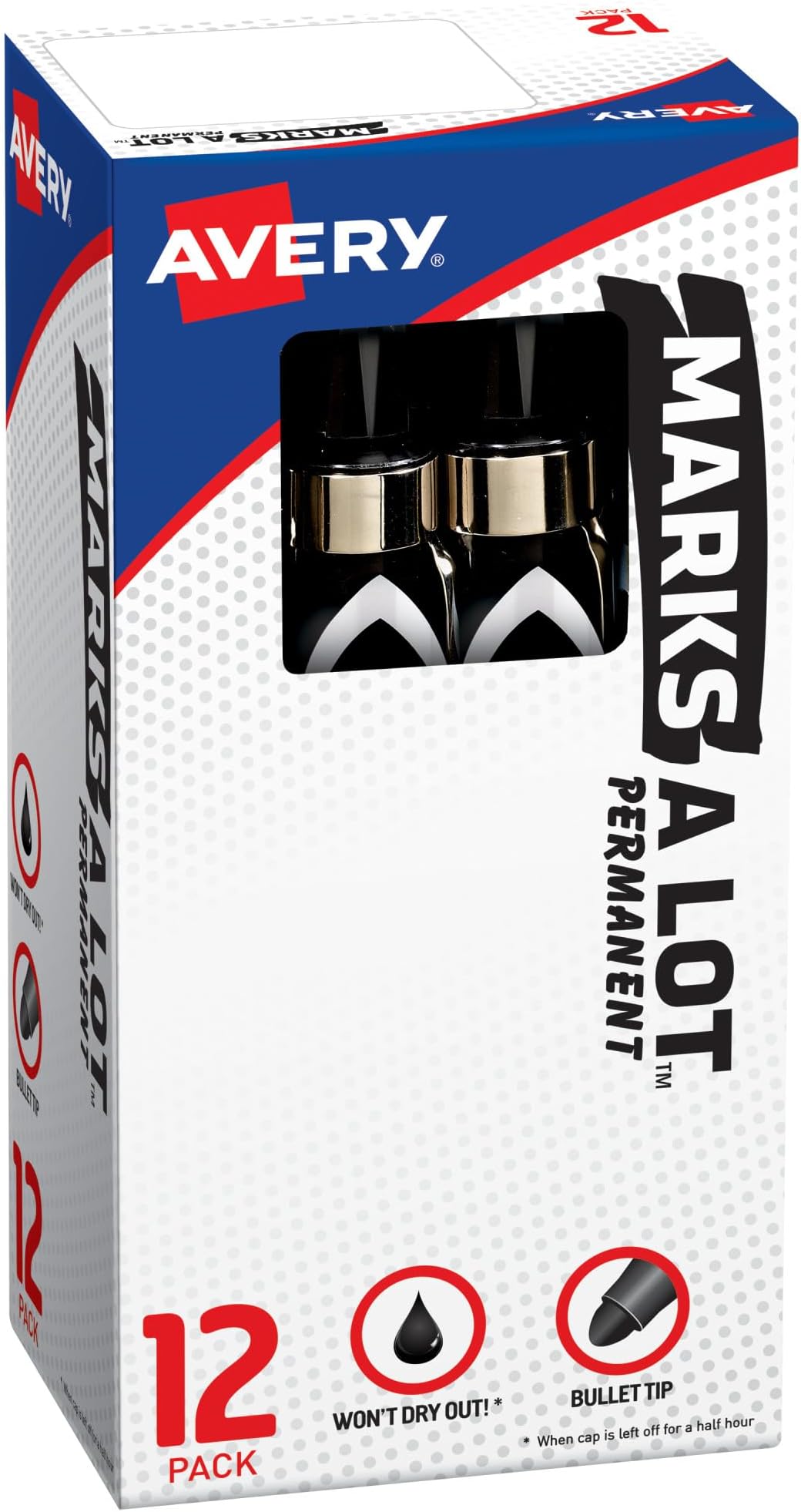 Avery MARKS-A-LOT Permanent Marker, Large Bullet Tip, Black, 12-Count ...